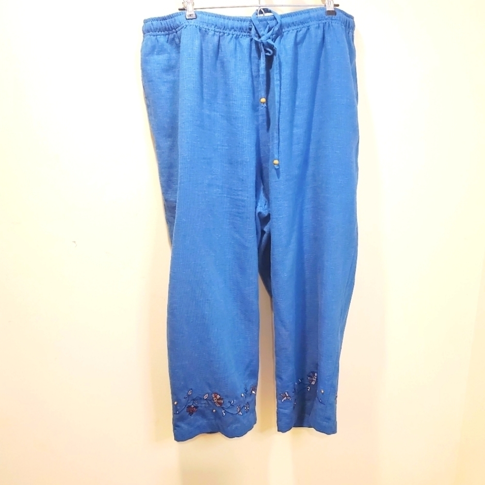 White tag women's blue linen blend capri comfy casual pants plus size 14…